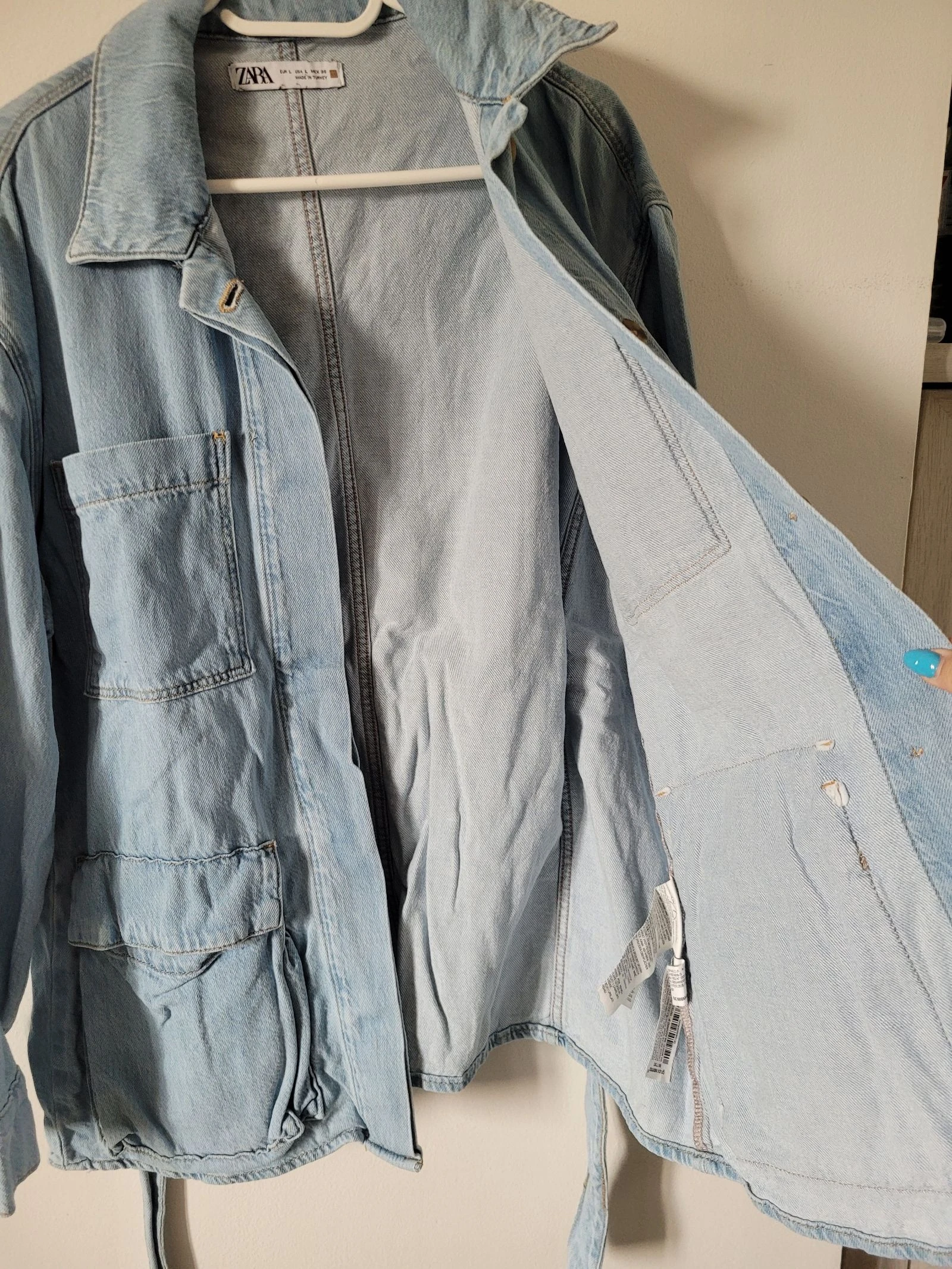 Veste jeans Zara azul claro com cinto – Tamanho G – photo 5